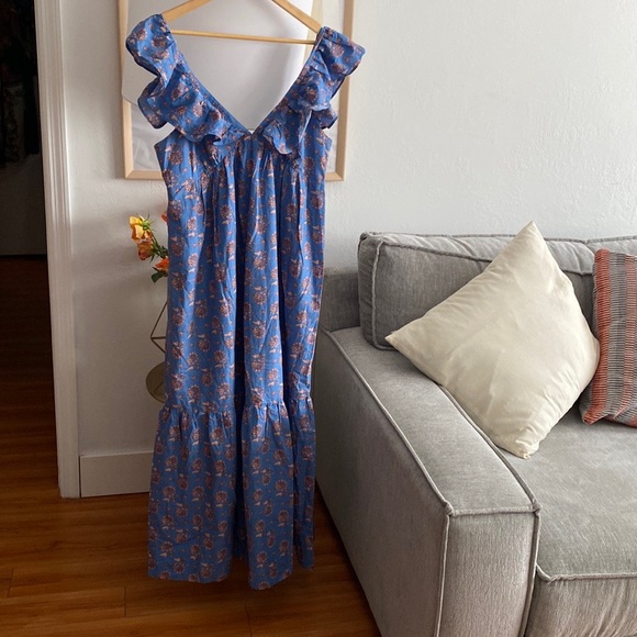 SOLD‼️no available ‼️Summer bohemian beach flowers printed blue long - Picture 2 of 10